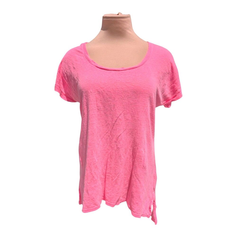 Lilly Pulitzer Pink 100% Linen Top Relaxed fit T-Shirt Button Short Sleeve Med
